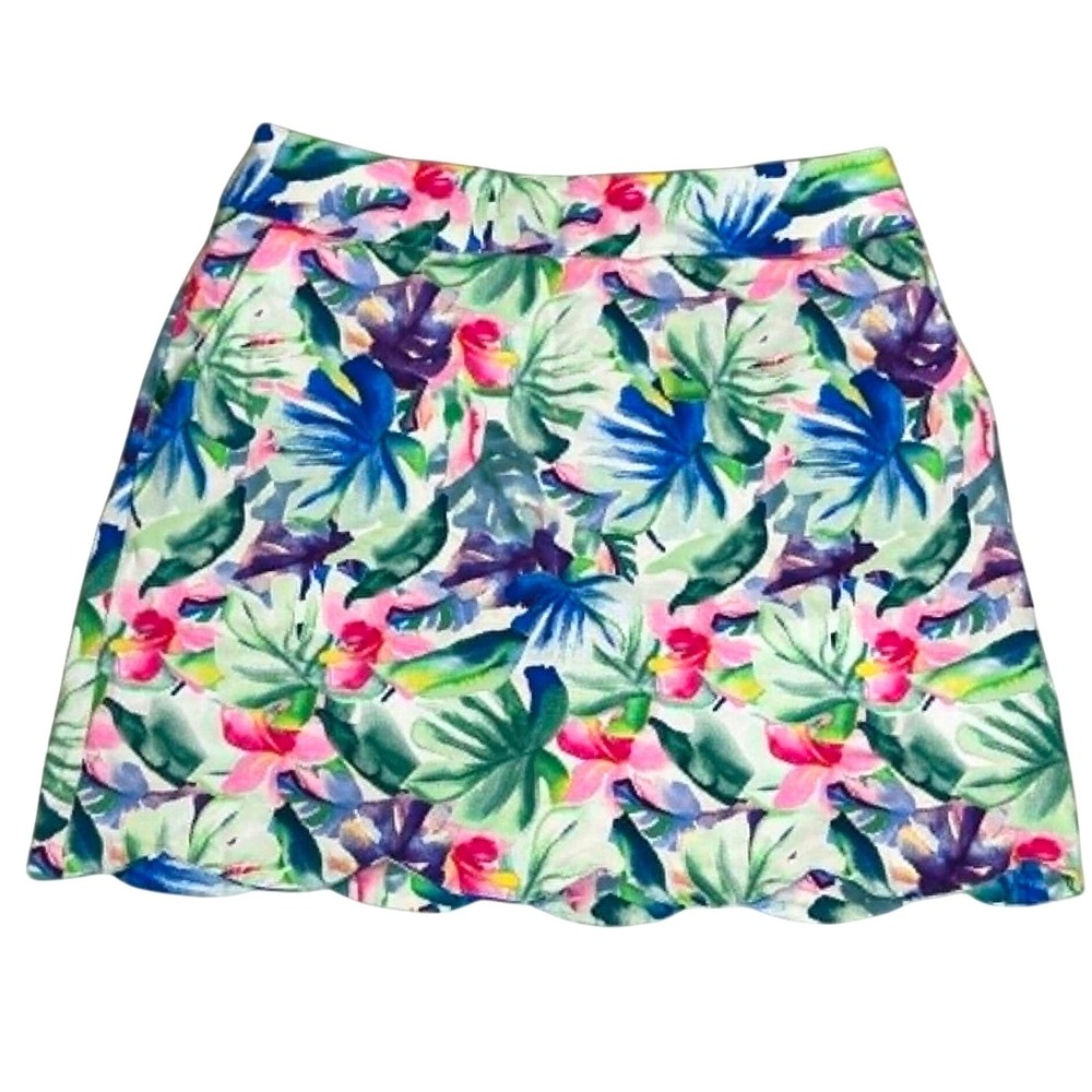 Casey Key Tropical Floral Scallop Hem Skort Petite Small PS Green Blue Pink